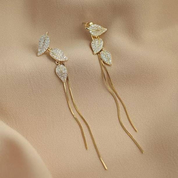 Aylana Golden Leaves with Long Chain Detachable Korean Earrings Zircon Alloy Tassel Earring