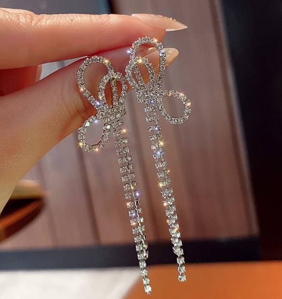 AKISON JEWELS Butterfly Long Chain Ad Stone Korean Earrings For Women Girls Trendy Party Wear Alloy Earring Set, Drops & Danglers, Tassel Earring