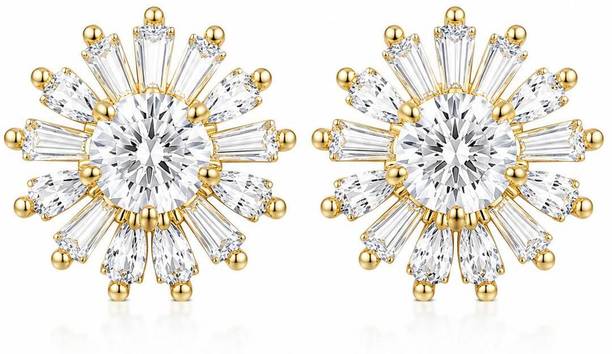 Silver Astra Bloom Studs – Elegant Crystal Floral Statement Earrings Sterling Silver Stud Earring