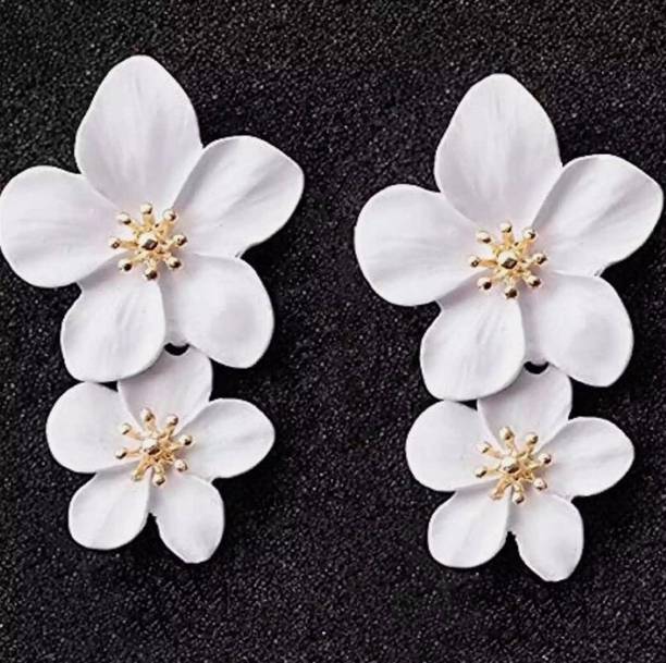 AKISON JEWELS White Flower Earrings For Women Floral Earrings For Women Long Korean Earrings Alloy Earring Set, Drops & Danglers, Tassel Earring