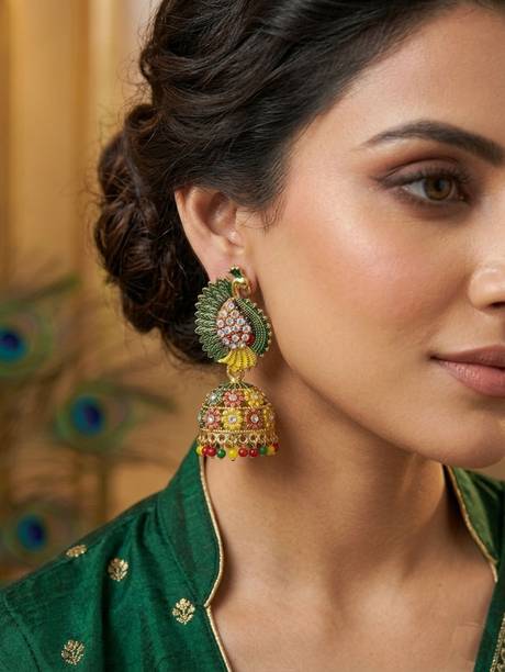 Stylish Earrings for Women and Girls Diamond Brass Jhumki Earring