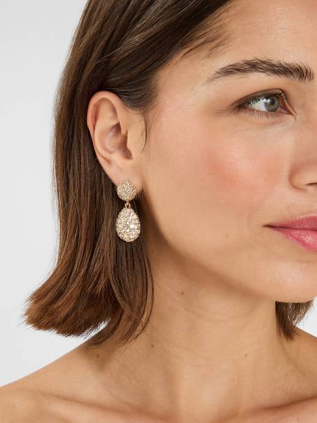 Women's Double Drop Sparkle Earrings Brass Drops & Dang...