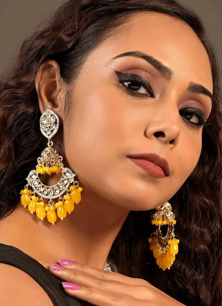 TANAIRA Latkan Earrings Beads Alloy Chandbali Earring