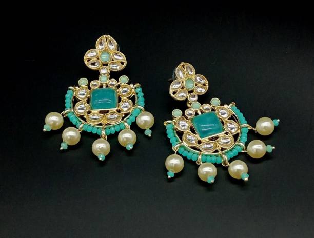 Aashish Imitation 16212-F-Earrings-RAMA GREEN-6652 Alloy Chandbali Earring