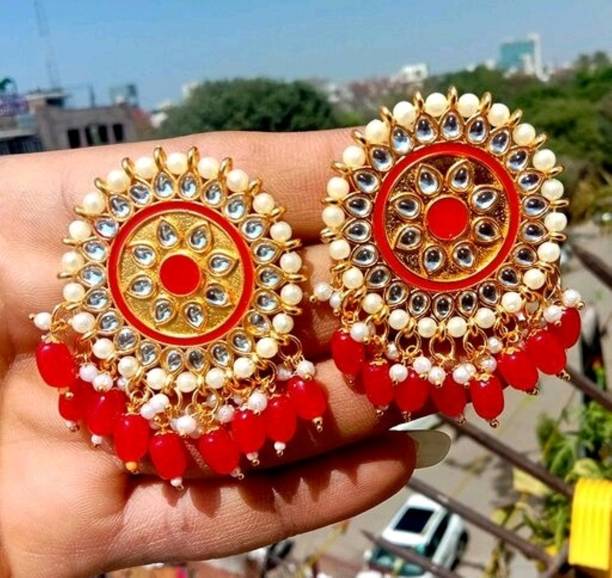 JEWERICHE IMITATION Moti Tops-Red, Trendy Design Earring For Girls &amp; Women Alloy Stud Earring