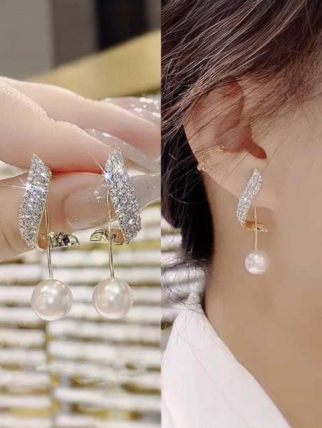 Fancy Twisted Pearl Korean Earring For Girl's & Women Alloy Drops & Danglers
