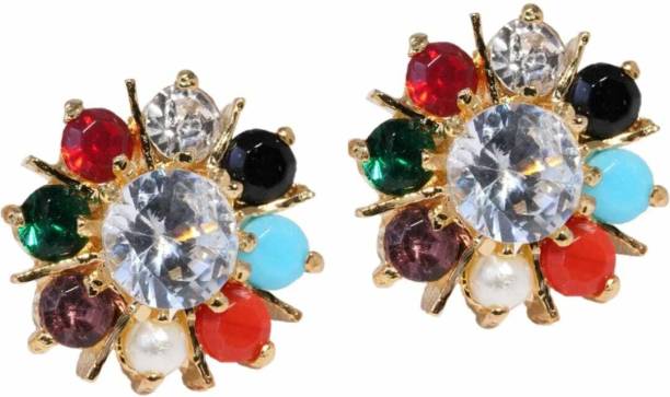JewMe Navratan Multi Colour Tops For Girls And Women Opal Brass Stud Earring