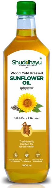 Shuddhayu Wood Cold Pressed Sunflower Oil 1L | Pure, Unrefined, Fresh Aroma Sunflower Oil Plastic Bottle