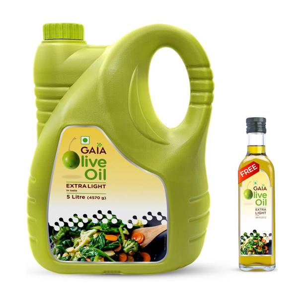 GAIA Extra lite Olive oil 5 Ltr with 250ml Olive oil Free Olive Oil