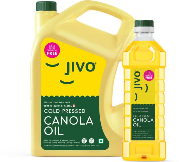 JIVO Cold Pressed Canola Oil 5+1L | Baking Deep Frying | High MUFA, PUFA, Omega 3 & 6 Canola Oil