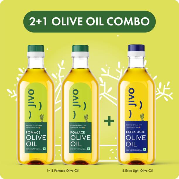JIVO Extra Light 1L+Pomace 1L+Pomace 1L (pack of 3) 3L Olive Oil PET Bottle