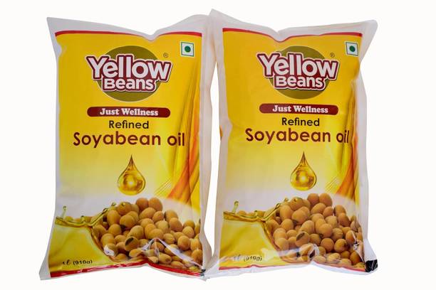 Yellow Beans Soya Refined Oil Combo Pack of 2 (1L Each Pouch) Rich With Vitamin E Omega 3 Soyabean Oil Pouch