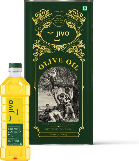 JIVO Extra Virgin olive oil 5 Litre with Cold Pressed Canola oil 1 Litre (Pack of 6L) Olive Oil Tin