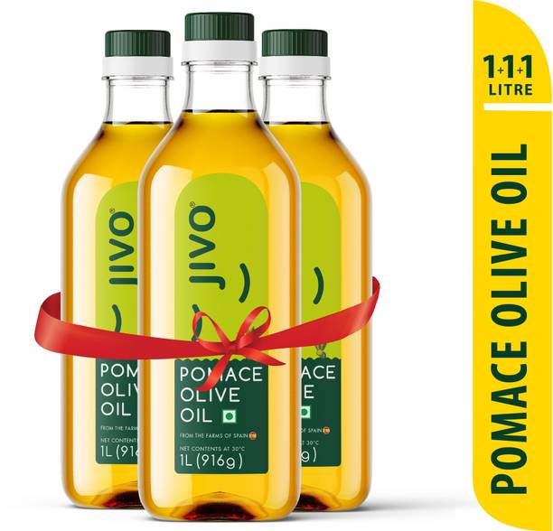 JIVO Pomace Olive Oil Plastic Bottle 1 Ltr (Pack of 3) Olive Oil Plastic Bottle