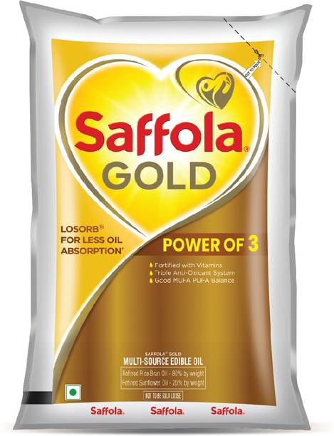 Saffola Gold Sunflower & Rice Bran refined oil | For heart healthy and delicious cooking Blended Oil Pouch