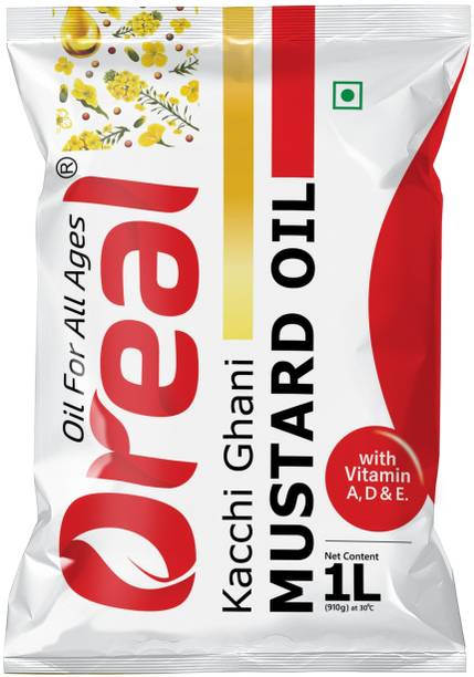 Oreal 1L Mustard, Organic Unrefined Mustard / Sarso Cooking Oil Pouch Mustard Oil Pouch