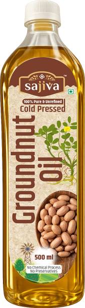 SAJIVA Cold Pressed Groundnut Oil 500 ml - Pure Wood Pressed Edible Cooking Oil Groundnut Oil