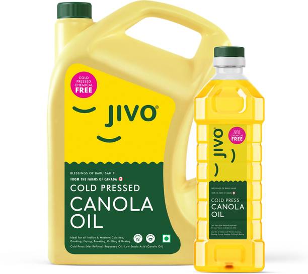 JIVO Cold Pressed Canola Oil 4+1L | Baking Deep Frying | High MUFA, PUFA, Omega 3 & 6 Canola Oil
