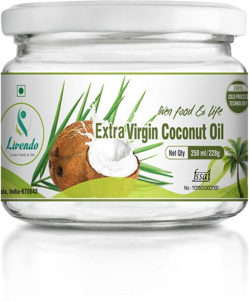 लिवेंडो एक्स्ट्रा वर्जिन कोकोनट ऑयल (100% नेचुरल एंड कोल्ड प्रेस्ड) – 250 Ml (ग्लास बॉटल)