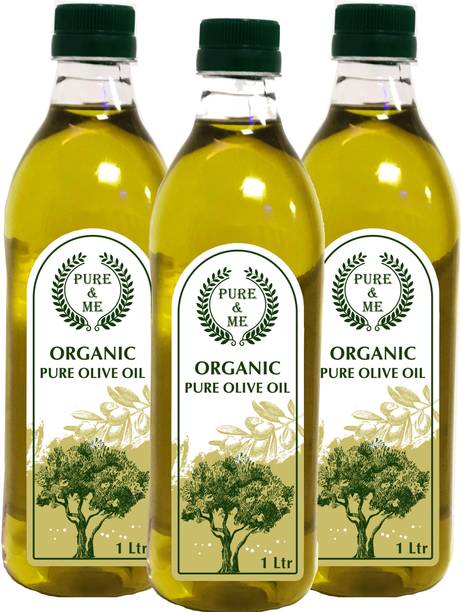 pure & me Organic Pure Olive Oil (( Imported Oil from Spain )) - 1 LTR Pack of 3 Olive Oil Plastic Bottle