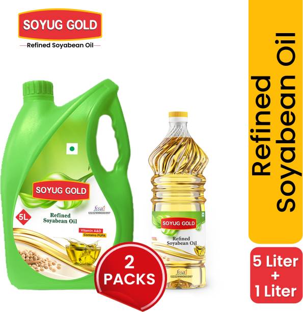 SOYUG PRIVATE LIMITED Soyug Gold- Pure Refined Soyabean Oil 5 Litre Jar (Free 1 Litre Bottle) Soyabean Oil Jar