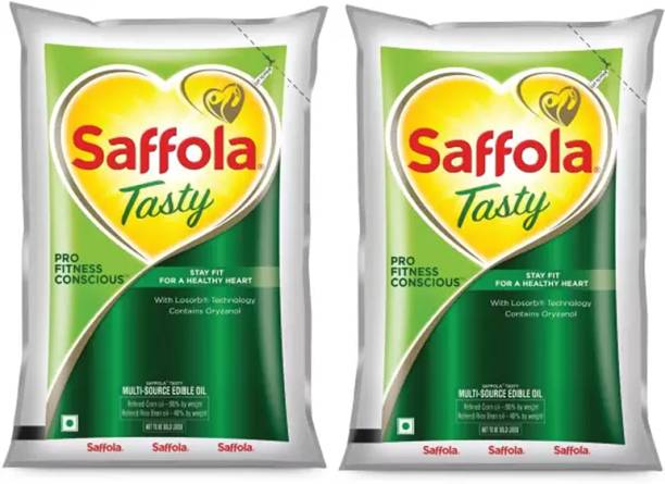 Saffola Tasty Refined Cooking Oil Rice bran &amp; Corn Oil Blended Oil Pouchs 2 L Blended Oil Pouch