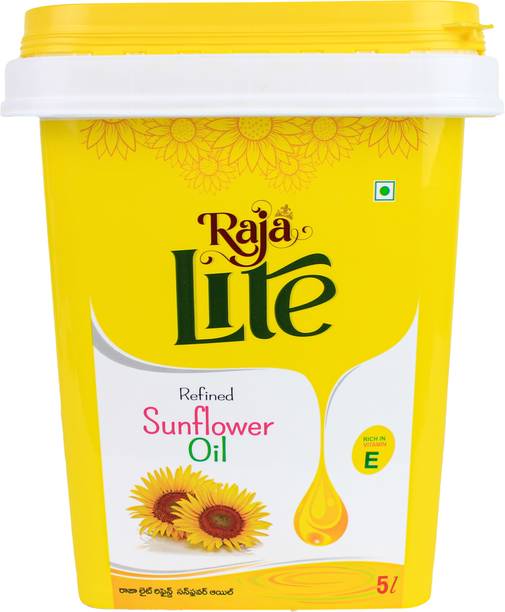 Raja Lite Sunflower Oil, Edible Oil for Cooking & Frying, Everyday Kitchen Use, 5 Litre Sunflower Oil