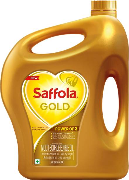 Saffola Gold Refined Cooking Rice Bran &amp; Corn Blended Oil Can