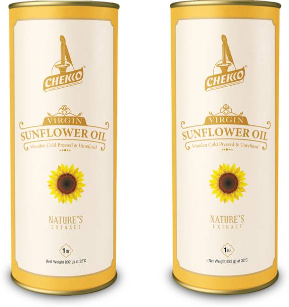 chekko Cold Pressed Virgin Sunflower Oil | 100% Natural, Pure & Wood Pressed (2Litres) Sunflower Oil Tin