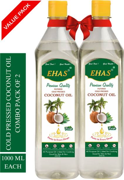 EHAS 100% Pure Cold-Pressed Coconut Oil Unrefined Che...