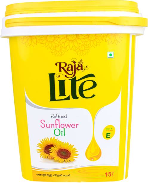 Raja Lite Sunflower Oil, Edible Oil for Cooking & Frying, Everyday Kitchen Use, 15 Litre Sunflower Oil