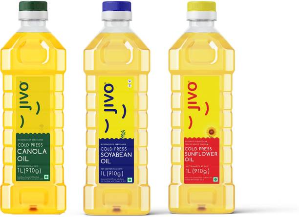 JIVO Canola Cold Press Edible Oil, Cold Press Soyabean & Sunflower Oil (1L Each) Canola Oil PET Bottle