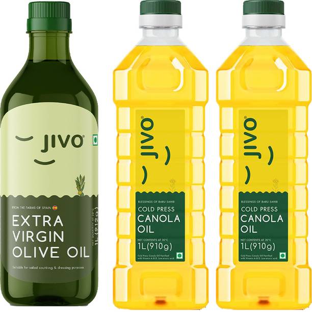 JIVO Canola 1+1L+Extra Virgin 1L (PACK OF 3L) Olive Oil Plastic Bottle