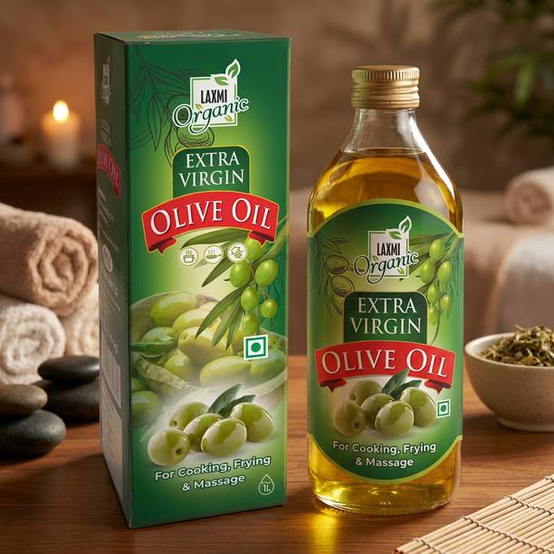 LAXMI ORGANIC Extra Virgin Olive oil original Jaitun ka tel light cooking edible tail 1 litre Olive Oil Box