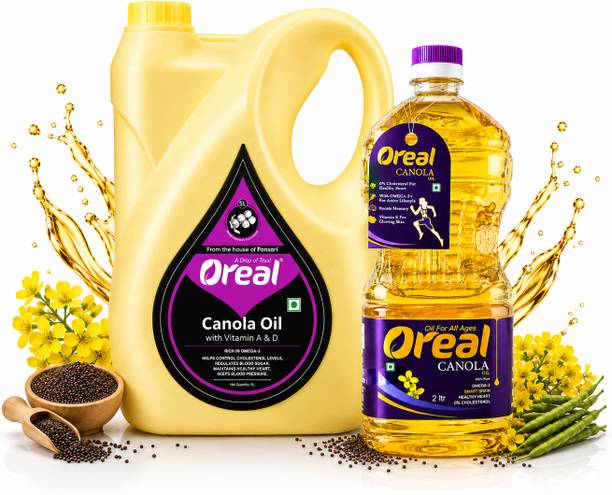 Oreal 100% Pure Canola Rich in Omega 3, Vitamin A & D, Preservative Free Cooking Canola Oil Plastic Bottle