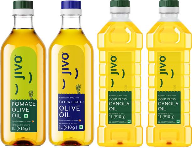 JIVO Canolaoil1+1L +extralight1L+pomace oil1L (4L)PACK OF 3 Olive Oil Tin