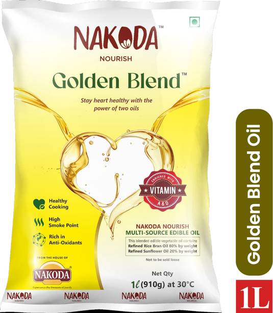 NAKODA Golden Blend Power Of Two Oils Refined Rice Bran Oil & Refined Sunflower Oil Blended Oil Pouch