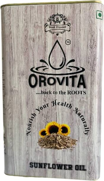 OROVITA 100% Pure Wood Pressed Sunflower Oil | Multipurpose Usage Edible Cooking Sunflower Oil Tin