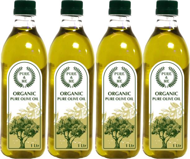 pure & me Organic Pure Olive Oil (( Imported Oil from Spain )) - 1 LTR Pack of 4 Olive Oil Plastic Bottle