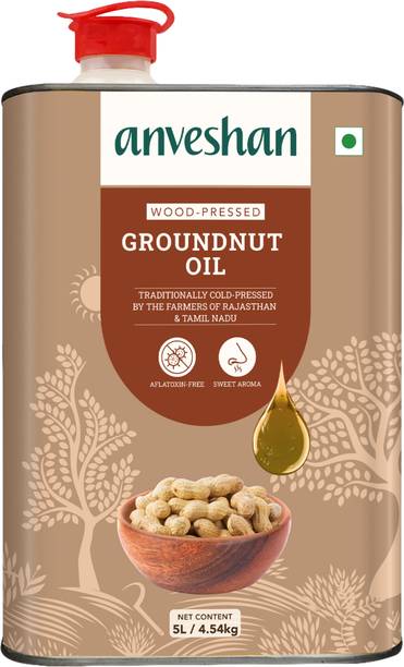 Anveshan Wood Pressed, (Pure Kolhu/ Kachi Ghani/ Wooden Chekku Tel) Groundnut Oil Tin