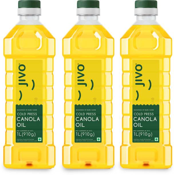 JIVO Canola Cold Press Edible Oil Pack of 3, 1 Litre each (3Litres) Canola Oil PET Bottle