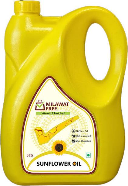 Milawat Free Sunflower Oil, Vitamin E Enriched, Heart Healthy, 5 Litre Sunflower Oil Can