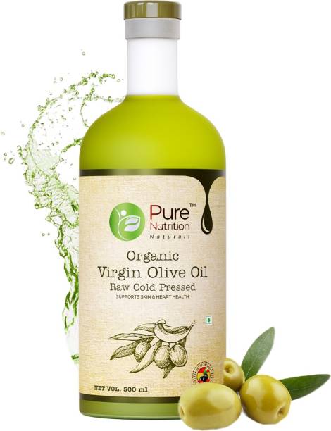 Pure Nutrition Extra Virgin Olive Oil, Raw Cold Pressed, Edible Premium 500ML Olive Oil Glass Bottle