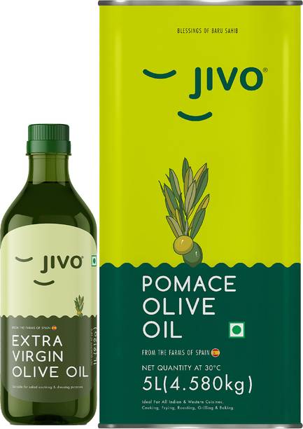 JIVO Pomace 5L+Extra Virgin 1L olive oil Pack of 6 Litres (5L Tin with 1L bottle) Olive Oil Tin