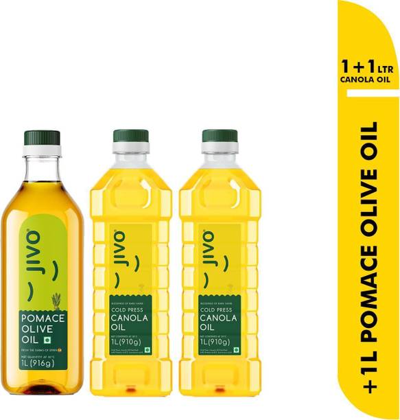 JIVO Canola Cooking Olive Oil 1+1 Litre with Pomace oil 1 Litre( Pack 3L) Olive Oil Canola Oil