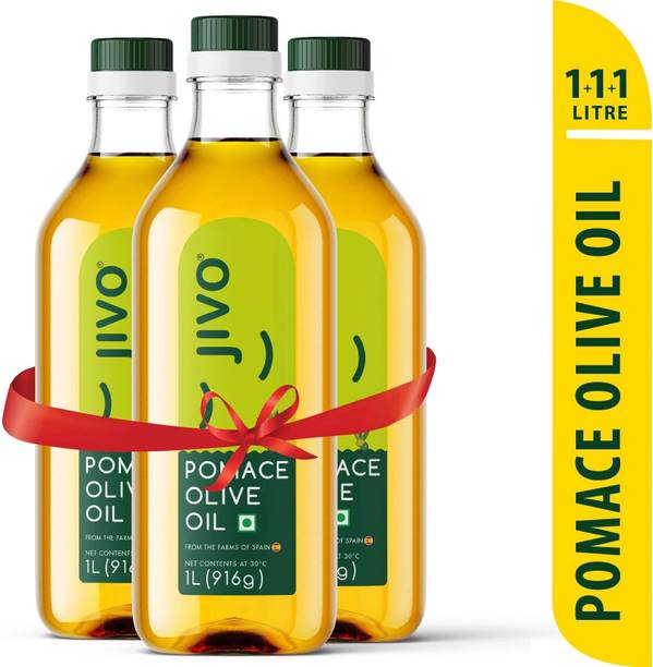 JIVO Pomace Olive Oil Plastic Bottle 1 Ltr (Pack of 3) Olive Oil PET Bottle