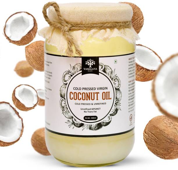Vanalaya Cold Pressed Virgin Coconut Oil for Cooking, Hair & Skin Coconut Oil Glass Bottle
