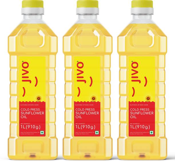 JIVO Cold Pressed 1 Litre (Pack of 3) Sunflower Oil PET Bottle