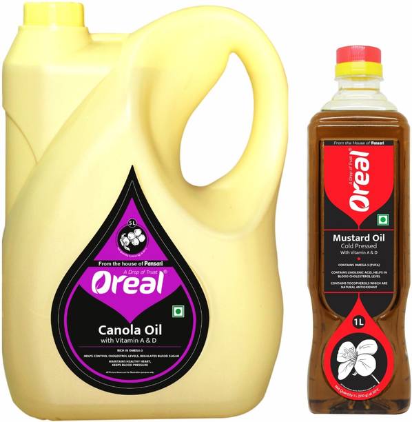 Oreal Canola and Mustard Oil,Natural & Cooking, Edible Oil,Rich in Omega-3 and Omega-6 Canola Oil PET Bottle