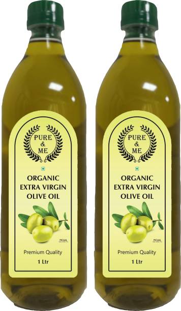 pure & me Organic Extra Virgin Olive Oil (( Imported Oil from Spain )) - 1 LTR Pack of 2 Olive Oil Plastic Bottle